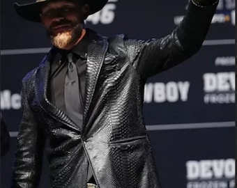 Donald Cerrone Men's Black Python Emboss Slim fit Genuine Leather Blazer, Men's Black Snake Leather Blazer, Black Python Leather Blazer Men