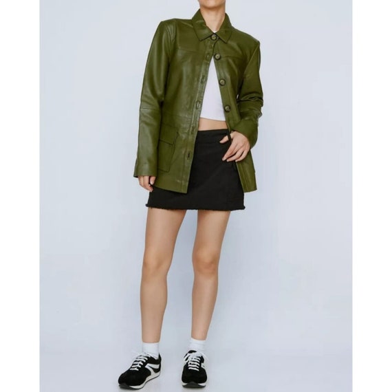 Olive green biker jacket womens 2025