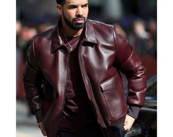 Giacca bomber da motociclista casual da uomo in vero stile bordeaux, giacca bomber in pelle marrone da uomo - Edizione Celebrity