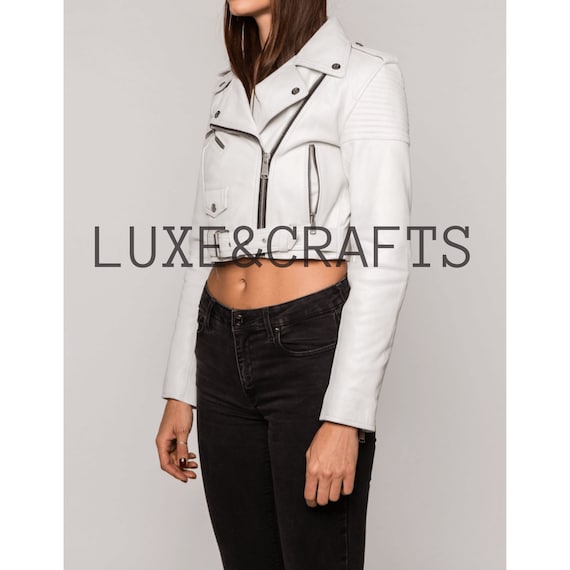 Reine weiße feste lässige Motorrad-Biker-Lederjacke für Damen