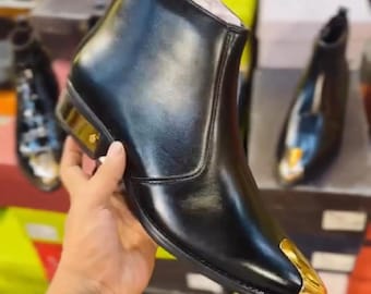 Handmade Black Leather Pointed Toe Cuban Heel Boots - Etsy Canada