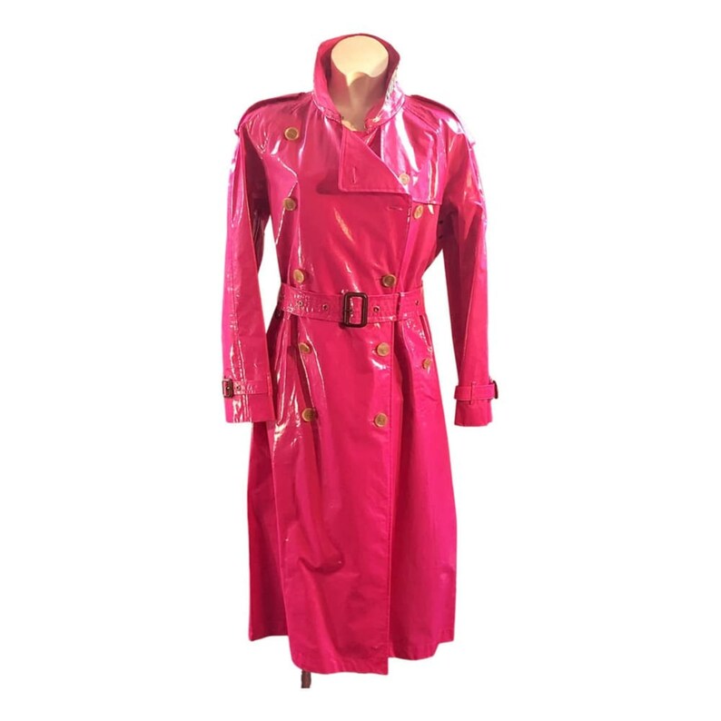 Women's Hot Pink, Red, Burgundy Red Patent Solid Casual Double Breasted