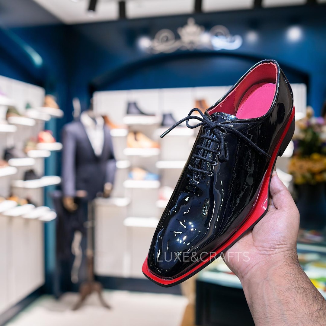 red and black dress shoes for men Mens Black & Red Leather Wingtip Dress Shoes