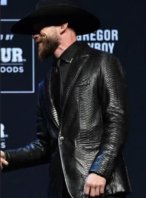 Donald Cerrone Men's Black Python Emboss Slim Fit Genuine Leather
