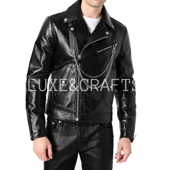 Bikerjacke Echtleder Solid Lederjacke Herren Herren Schwarz Solid