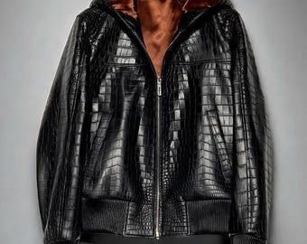 Vintage Gianni Versace Ribbed Leather Jacket, Black Full Zip, Size