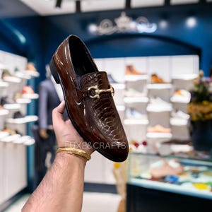 Men's Bespoke Italian Brown Hand Painted Python Anconda Cobra Effect Round Toe  Genuine Leather Moccasin Loafer, Python Leather Loafers Men