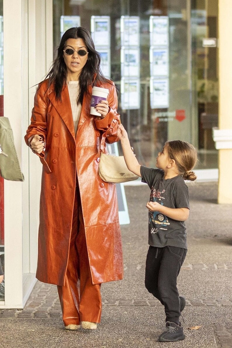 Kourtney Kardashian Tan Brown Premium Solid Double Breasted Ankle