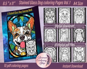 Stained Glass Dog Coloring Pages, Vol. 1 (Digital PDF)