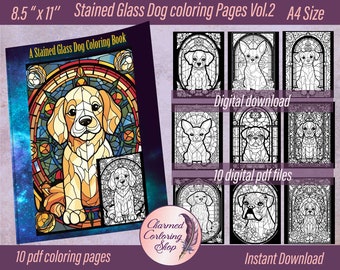 Dogs Stained Glass Coloring Pages, Vol. 2 (Digital PDF Files)
