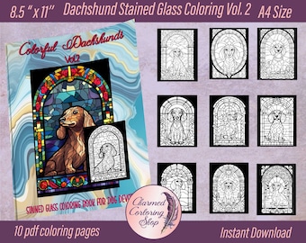 Dachshund Stained Glass Coloring pages, for Dog Devotees 10 Digital PDF Files, Instant Download