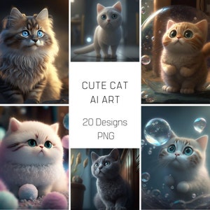Ai Art Design, PNG, Photo, Cute Cat Character, Sweet, Charming, Cartoon, Anime Style, High Quality, Bundle, Commercial Use, Midjourney