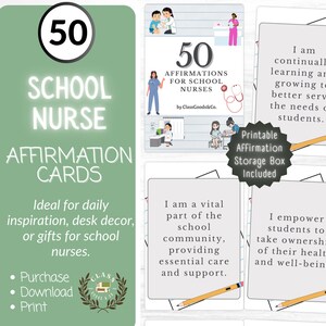 50 Affirmationskarten für SchulKrankenschwestern, druckbare PDF-Kartenset, positive Affirmationen, 2,5 x 3,5 In Affirmationskarten, Wertschätzung für Erzieherinnen