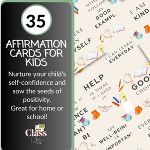 Tarjetas de afirmación para estudiantes / Conjunto de 35 tarjetas PDF imprimibles / Mentalidad de crecimiento para niños / Afirmaciones positivas / 5x7 en tarjetas de afirmación