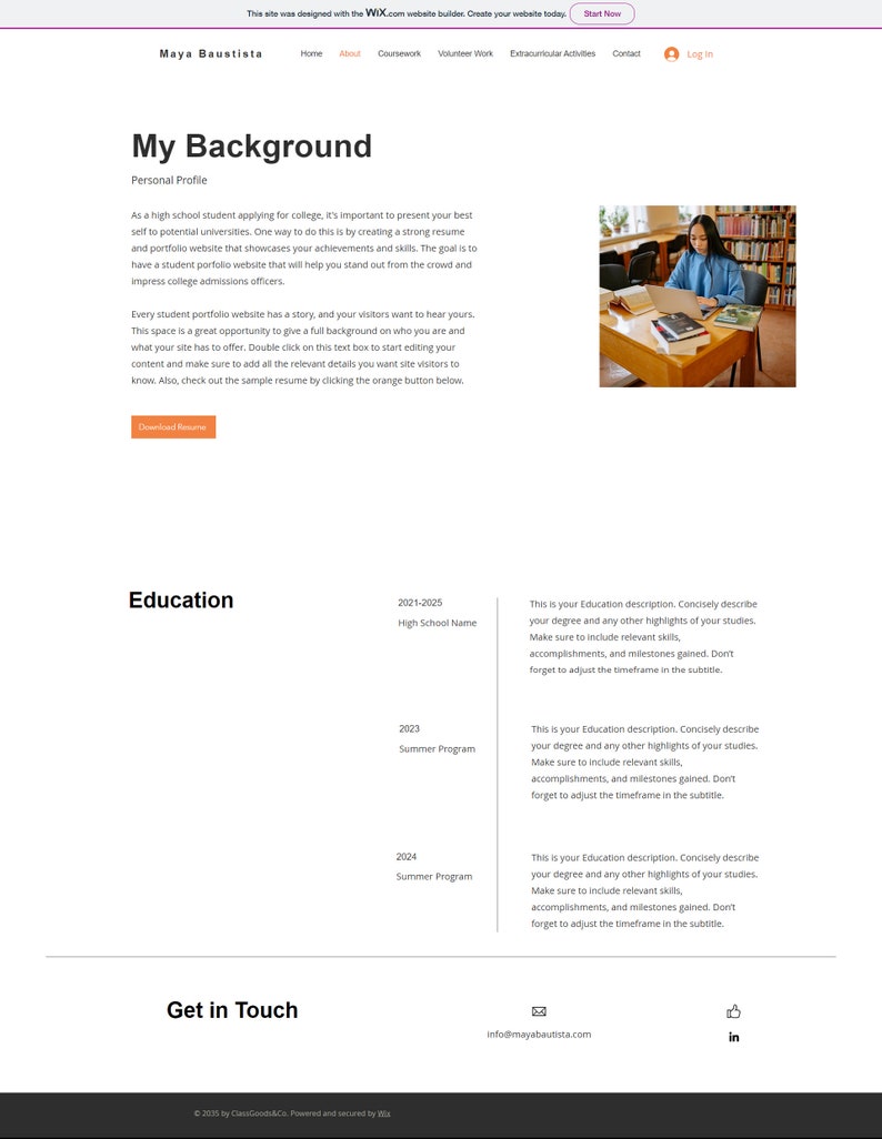 Educational Background Example Website High School Senior Portfolio Bundle - Website Template, Resume, College ...