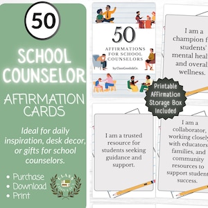 50 positive Affirmationskarten für Schulratgeber, druckbare PDF-Kartenset, positive Affirmationen, 2,5 x 3,5-Zoll-Karten, Wertschätzung für Erzieher