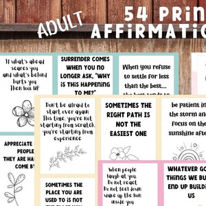 Printable Positive Affirmation Cards For Adults, 54 Motivational Cards, Daily Affirmation, Adult Positivity Cards, Affirmation cards