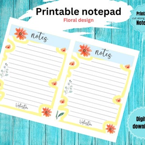 Printable Notepad -Floral Theme | Memo Sheets | Cute Printable Memo Pad | Cute Stationery