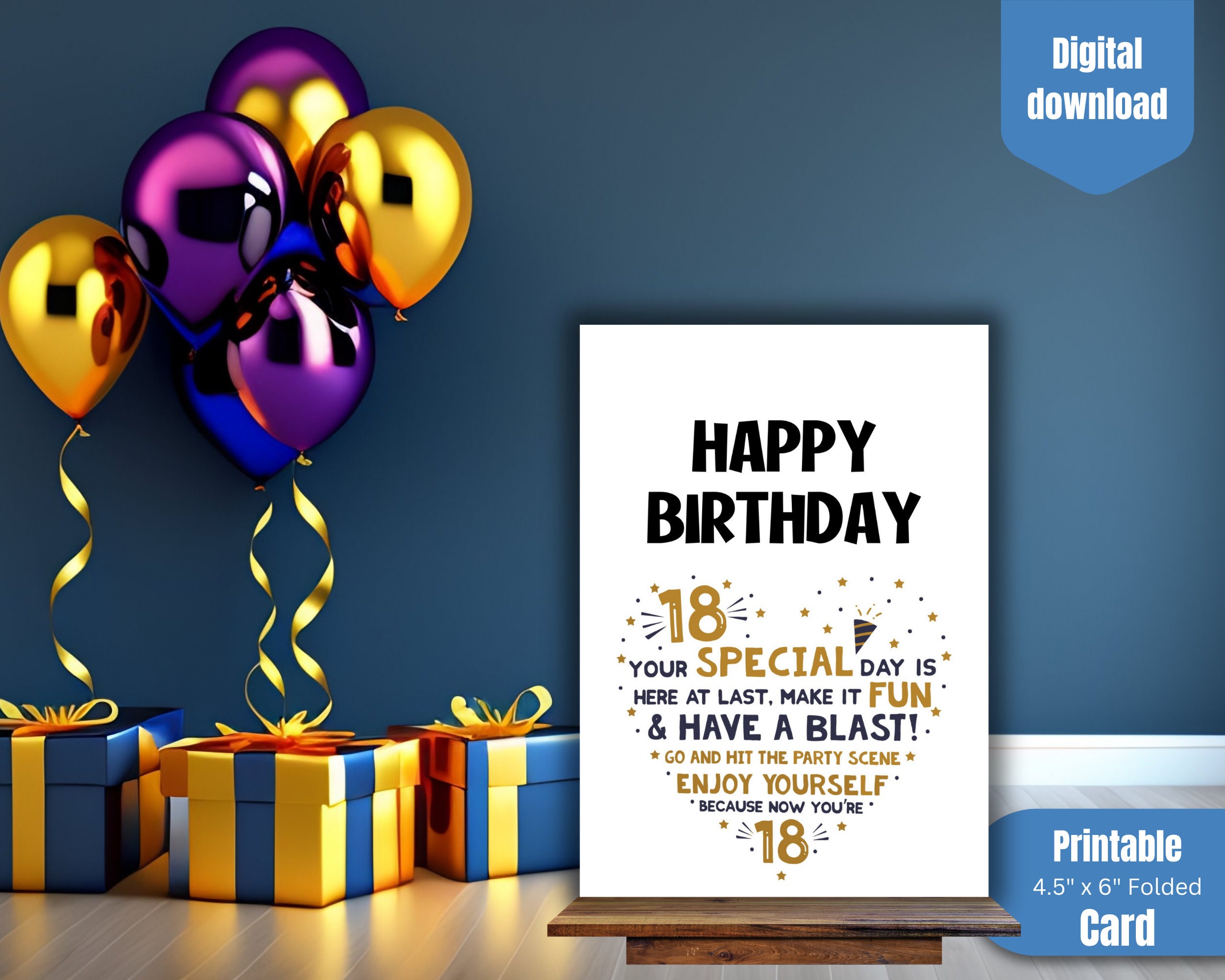 Printable 18th Birthday Card, Happy Birthday, Instant Download, Happy ...