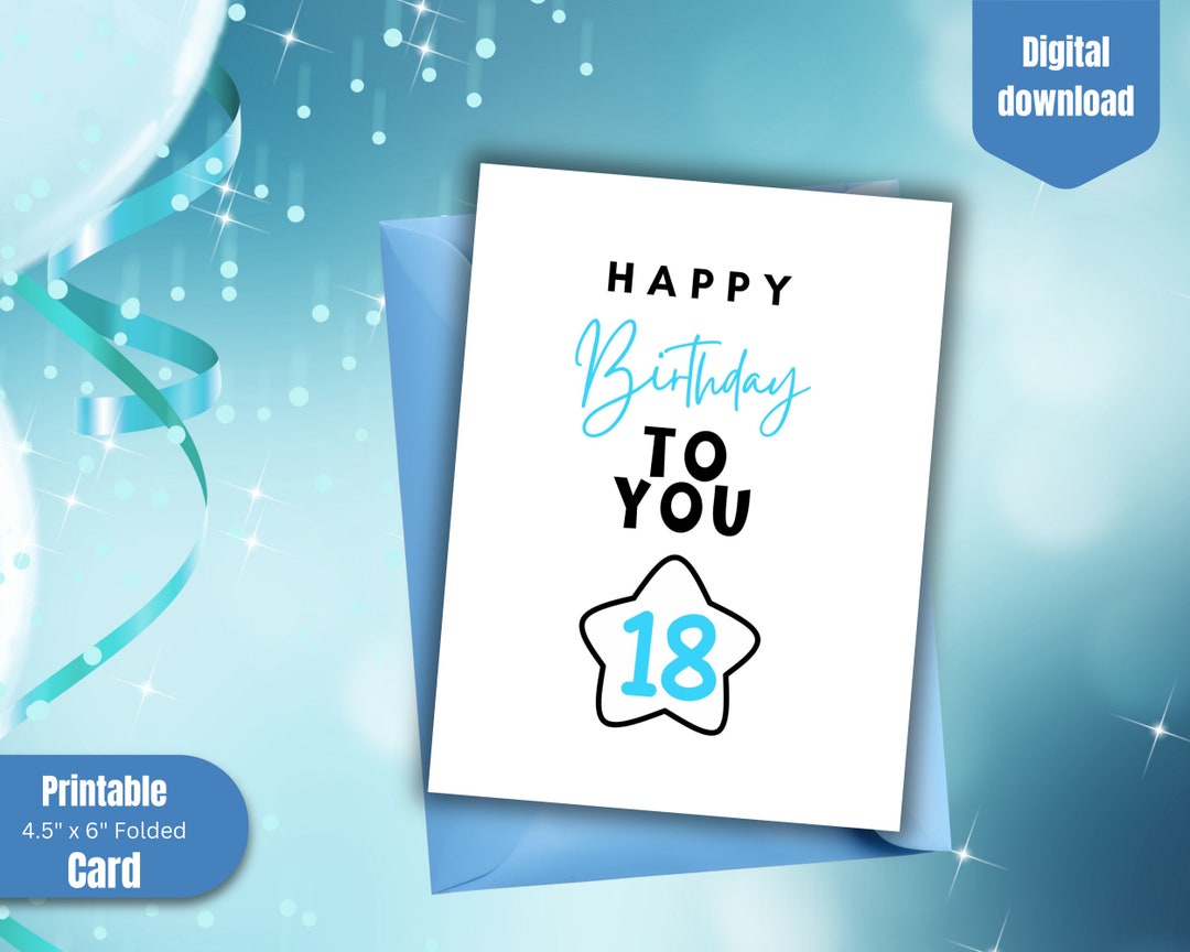 Printable 18th Birthday Card, Happy Birthday, Instant Download, Happy ...