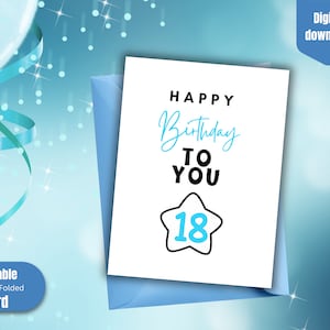 Printable 18th birthday card, Happy Birthday, instant download, happy eighteenth birthday, birthday celebration