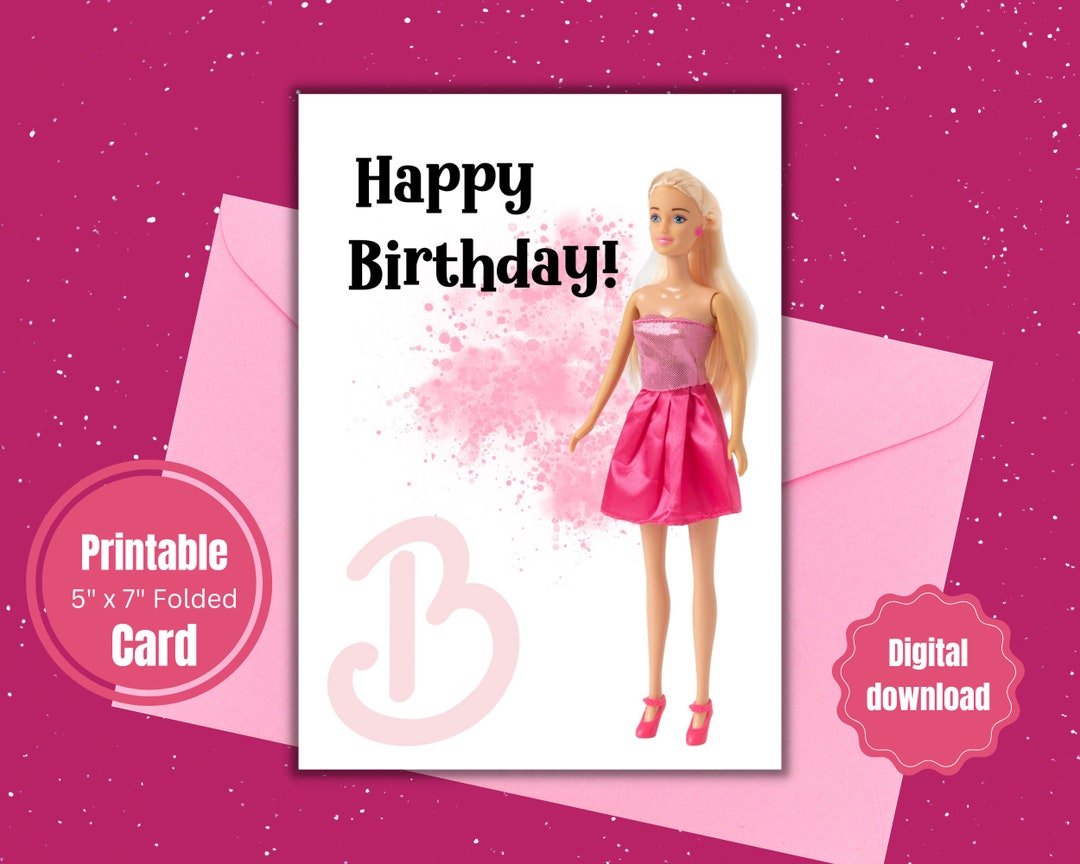 Printable Birthday Card, Barbie, Happy Birthday Greeting Card, Digital Birthday Card, Instant