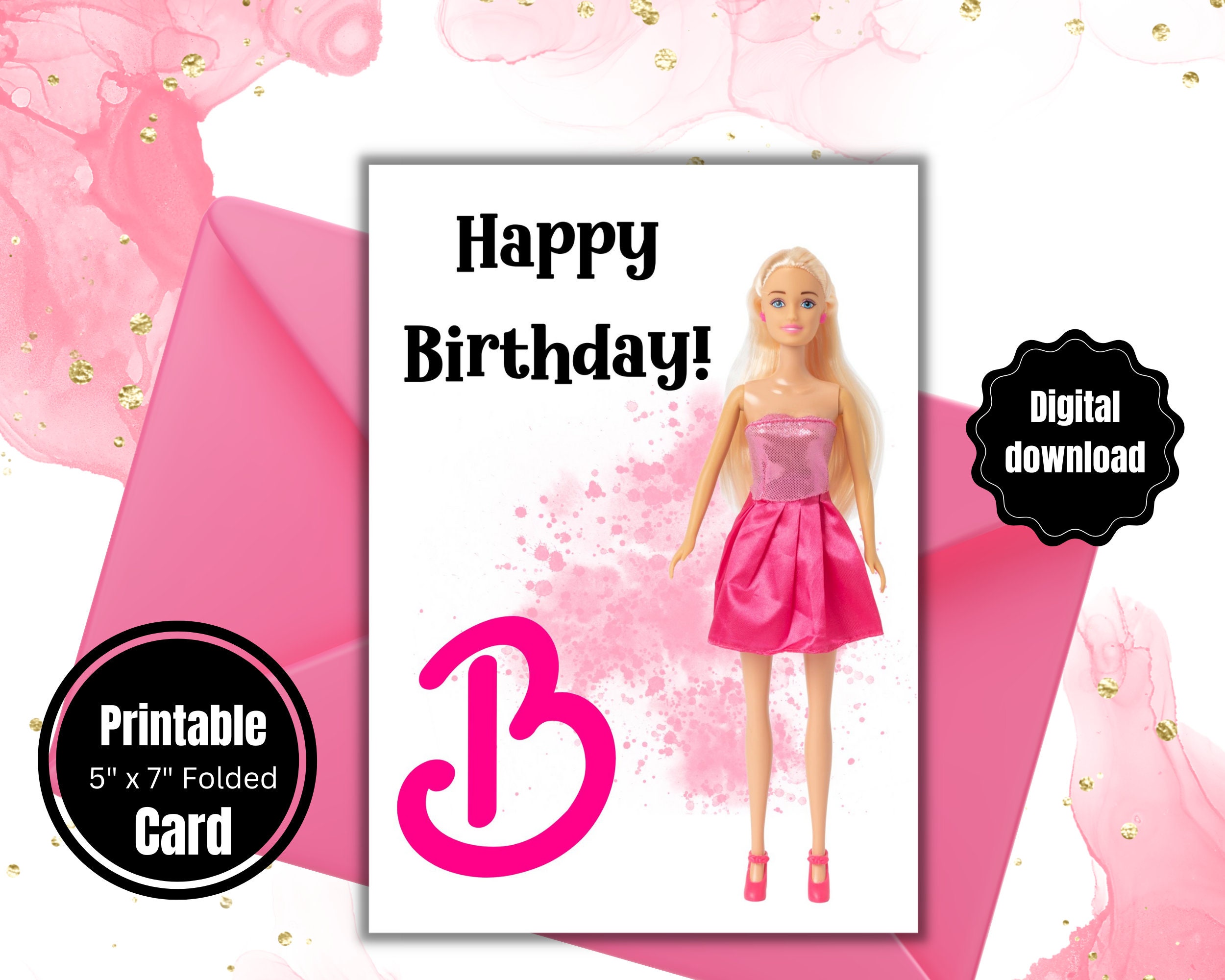 Printable Birthday Card, Barbie, Happy Birthday Greeting Card, Digital Birthday Card, Instant ...