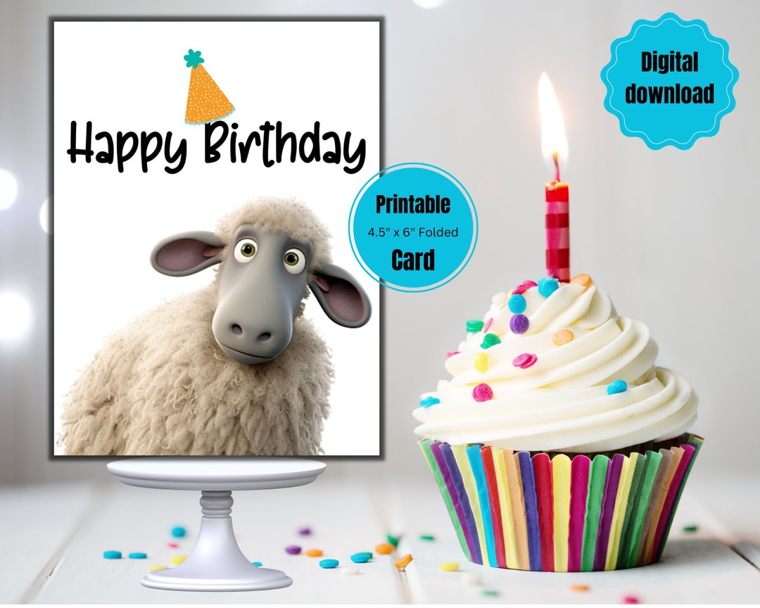 Printable Birthday Card, Happy Birthday Animal Greeting Card, Sheep ...