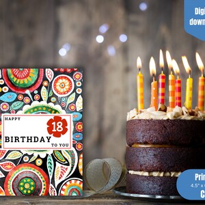 Funky Blumen Geburtstagskarte zum 18.Geburtstag, zum 18.Geburtstag, Geburtstagsfeier, floral, bunt