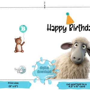 Printable Birthday Card, Happy Birthday Animal Greeting Card, Sheep ...