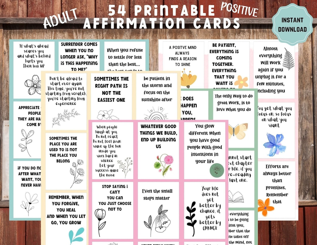 Printable Positive Affirmation Cards for Adults, 54 Motivational Cards ...