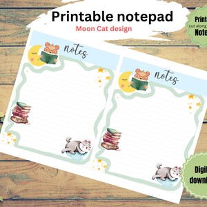 Printable Notepad - Moon and Cat Theme | Memo Sheets | Cute Printable Memo Pad | Cute Stationery