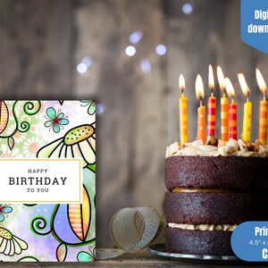 Blumen Geburtstagskarte zum ausdrucken, alles Gute zum Geburtstag, sofort-Download, Geburtstagsfeier, geblümt, bunt
