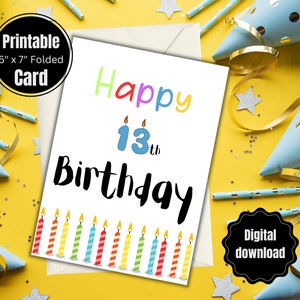 Geburtstagskarte zum 13. Geburtstag, Digital Geburtstagskarte, Sofort Download, PDF 5x7 inch Karte