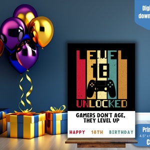 Geburtstagskarte zum 18.Geburtstag, alles Gute zum Geburtstag Gamer Dude, Sofort-Download, alles Gute zum Geburtstag, 18.Geburtstagsfeier