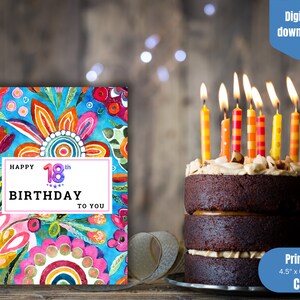 Funky Blumen Geburtstagskarte zum 18.Geburtstag, zum 18.Geburtstag, Geburtstagsfeier, floral, bunt