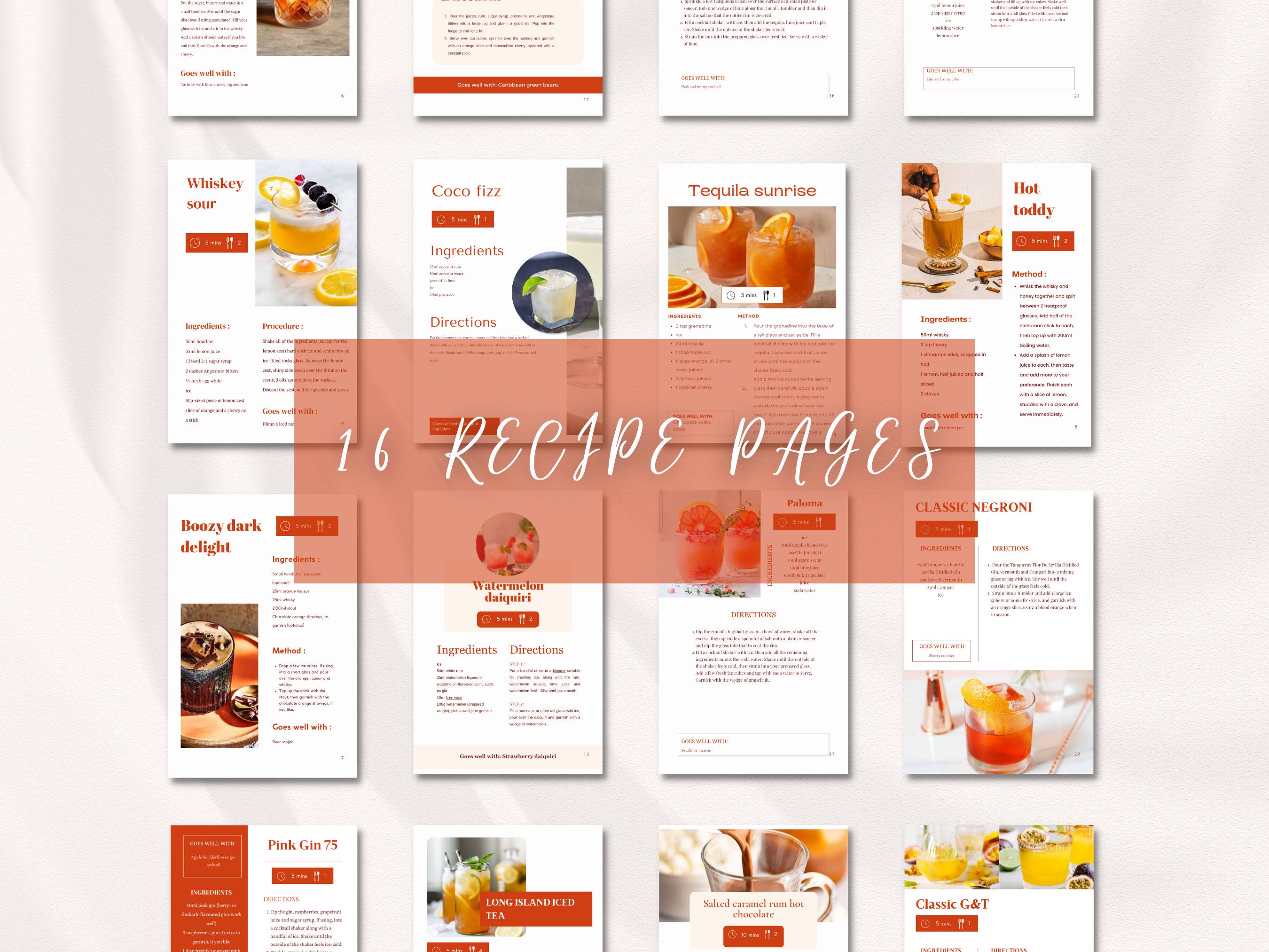 Cocktail Recipe Book Template, Recipe Book Template, Recipe Printables ...