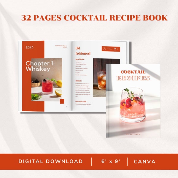 Cocktail recipe book template, recipe book template, recipe printables, cocktail e-book template, cocktail recipes, conversion chart