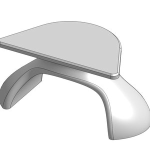 May include: A white, modern, minimalist, curved, sculptural table with a triangular top.