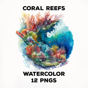 Coral Reef Watercolor Art (Watercolor Coral Clipart, Underwater Image, Png Format, Commercial Use)