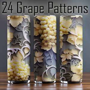 Grape Vines Harvest - 3D Sublimation Design for 20oz Skinny Tumbler (22 Seamless Patterns, Tumbler Wrap, Instant Download, Paper Quilling)