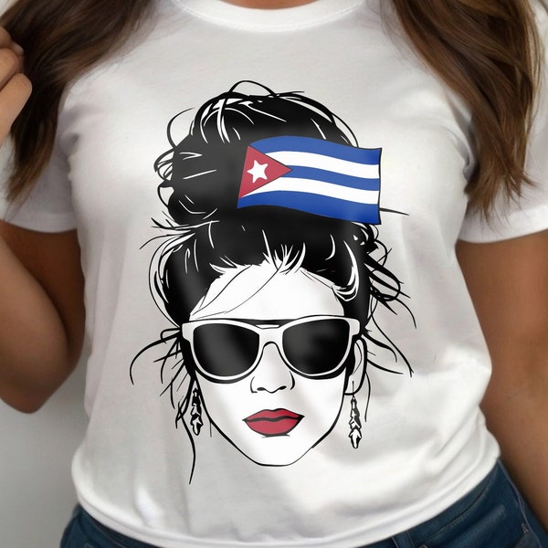 Celebrate Cuban Mom Life with Messy Bun Hair PNG & SVG (Flag Design) | Patriotic Latino Clipart SVG - Printable Sublimation File