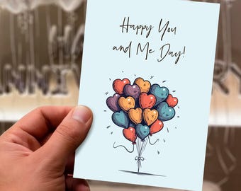 Tarjeta de aniversario con globos de corazón - Descarga digital imprimible - Vertical y cuadrada