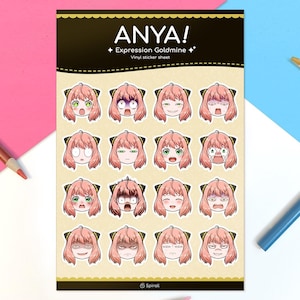 Foglio di adesivi in vinile Anya Expressions - Impermeabili e resistenti alle intemperie - Set completo super carino di 16 varianti!
