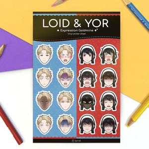 Foglio di adesivi in vinile Loid & Yor Expressions - Impermeabili e resistenti alle intemperie - Set completo super carino di 16 varianti!