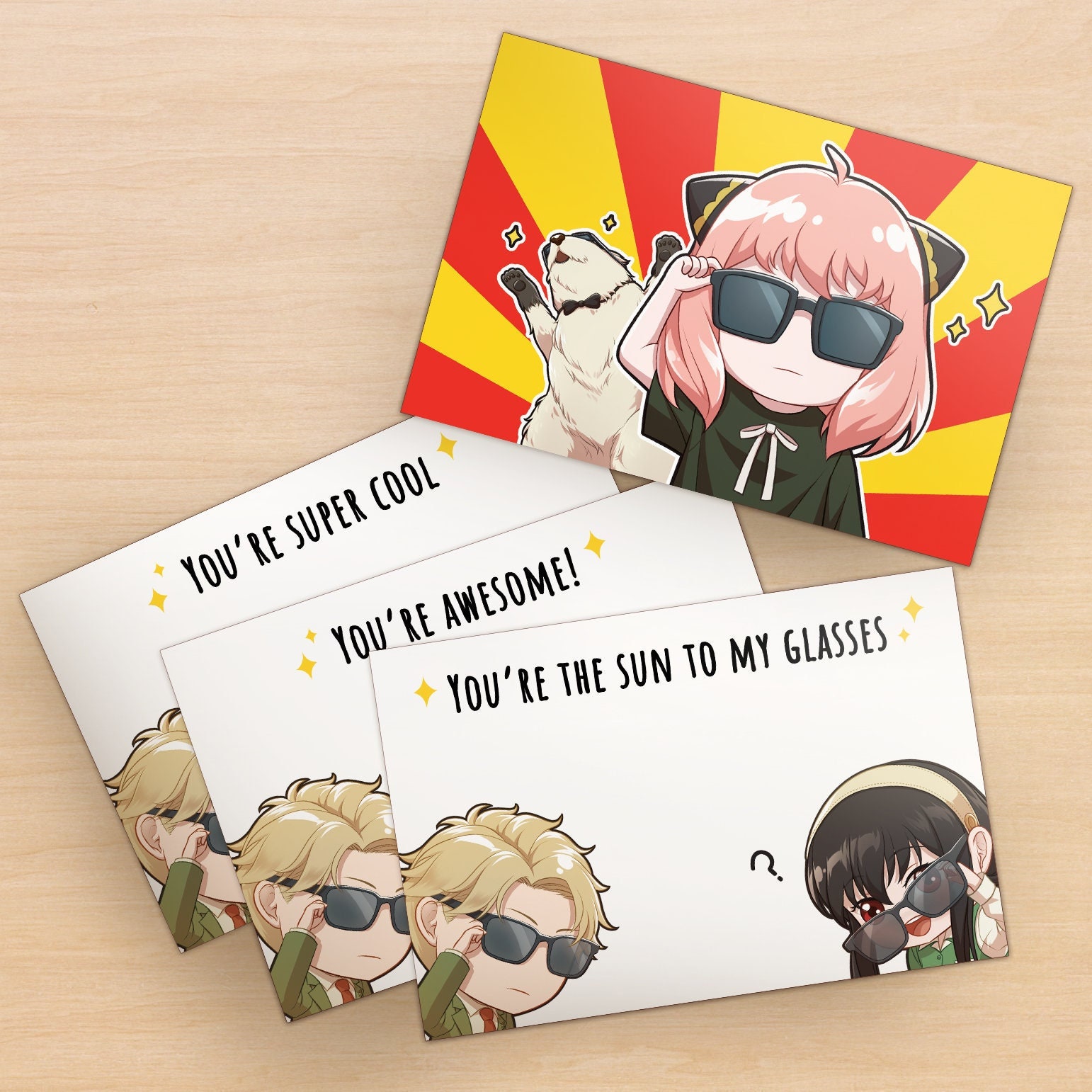 Chibi Spy X Family Reversible Postcard, Cute Funny Anime Postcard