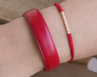 Bracelet Rouge Unisex en Cuir Tannage Végétal Fait Main - Tour de Poignet Sur Mesure