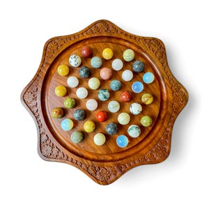 Luxury Vintage Solitaire Board Game handmade Solitaire game with Natural Marbles - custom marble solitaire board game