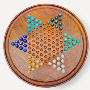 Handmade Wooden Chinese Checkers Set with Glass Marbles, Personalized Gift