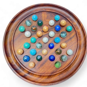 Handmade Solitaire Game Marble Board Game - Classic board game, Solo Noble, Brain teaser, Mind game, Puzzle game, One player game lovers